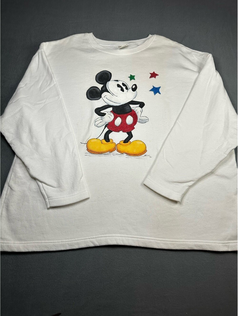 Vintage Disney Mickey Mouse Sweater With Glitter, White Size 3xl